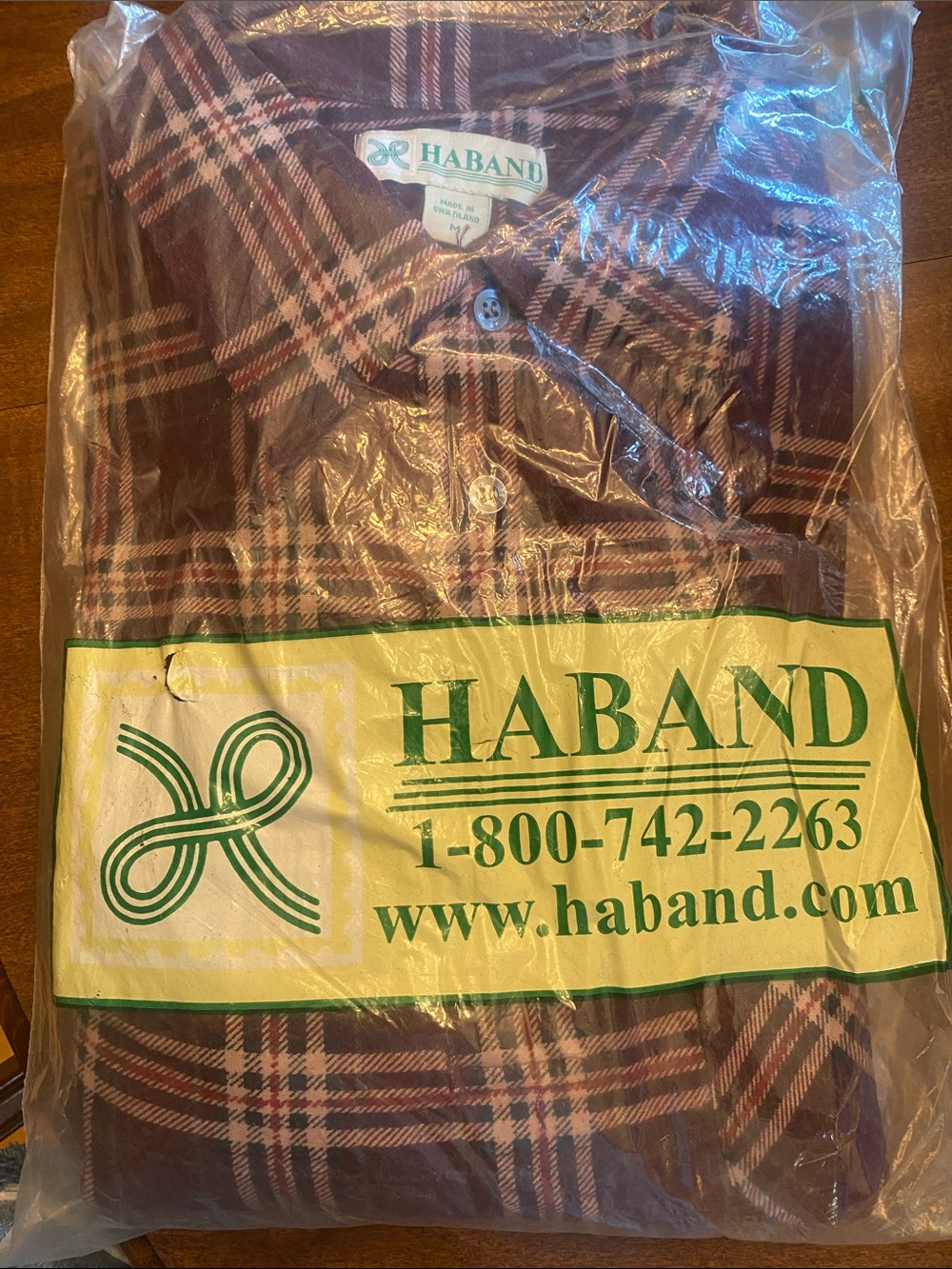 Haband Burgundy and Pink Plaid Long-Sleeve Button-Down Shirt
